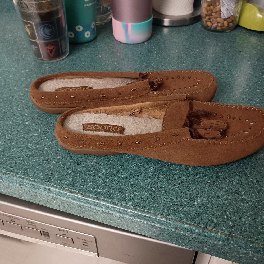 Sporto Brown Genuine Suede mule slide sz 8 - Picture 2 of 5